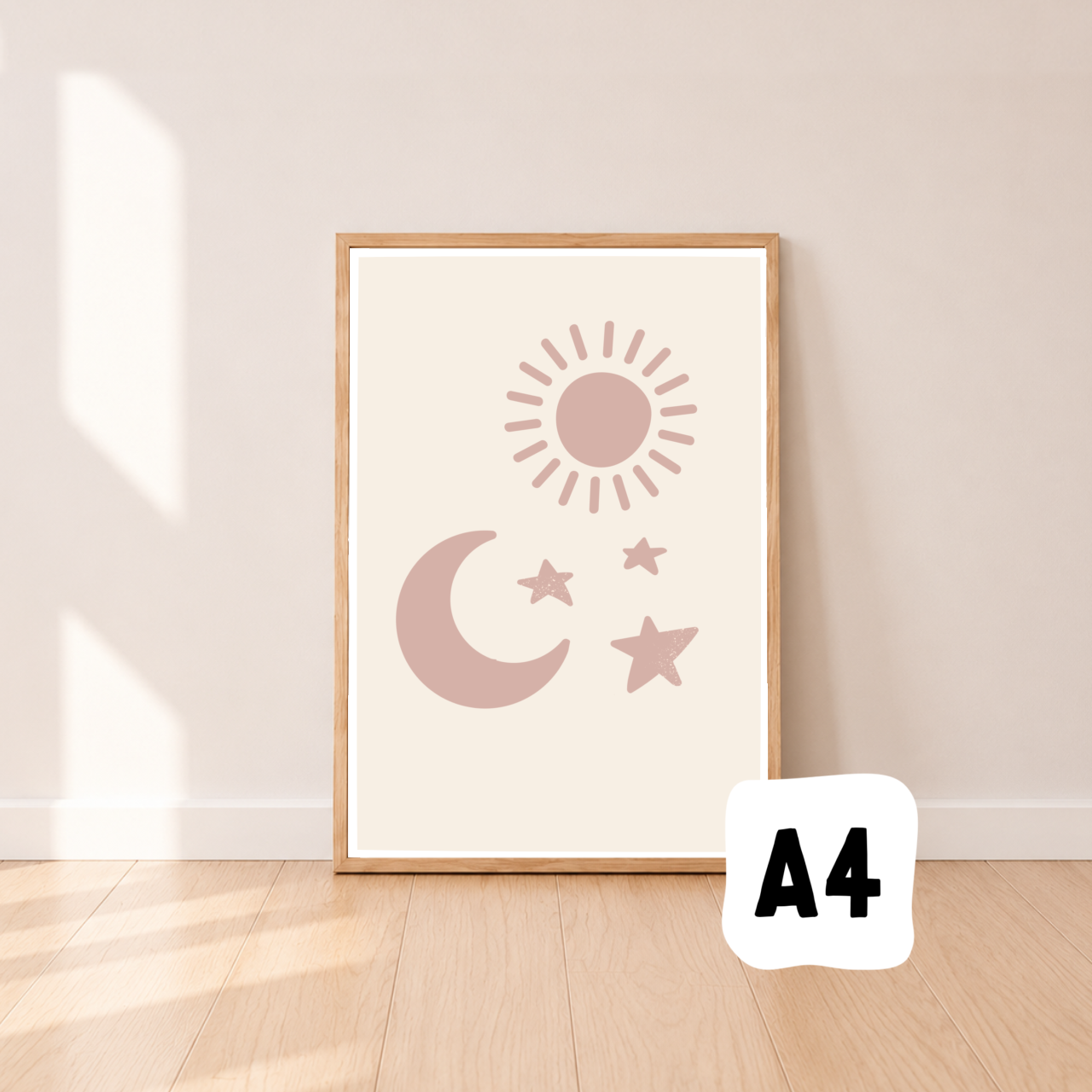 Sun moon and stars wall print ~ Mauve ~ parchment paper ~ Sale