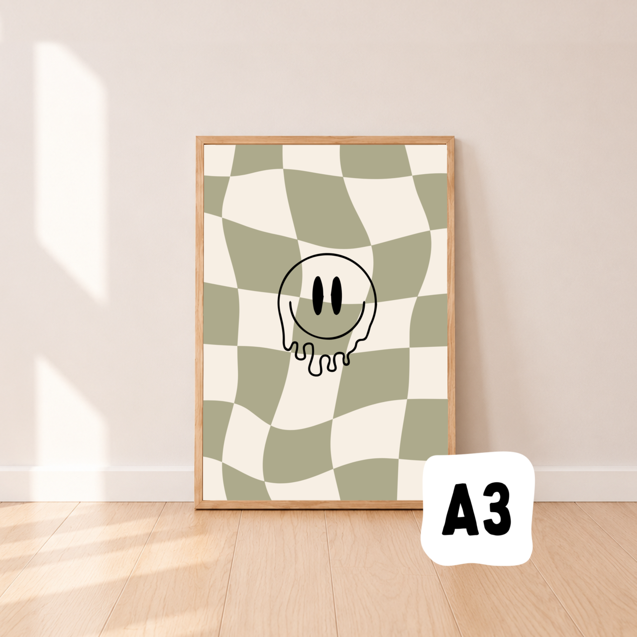 Check drip smiley wall print ~ Moss ~ Sale