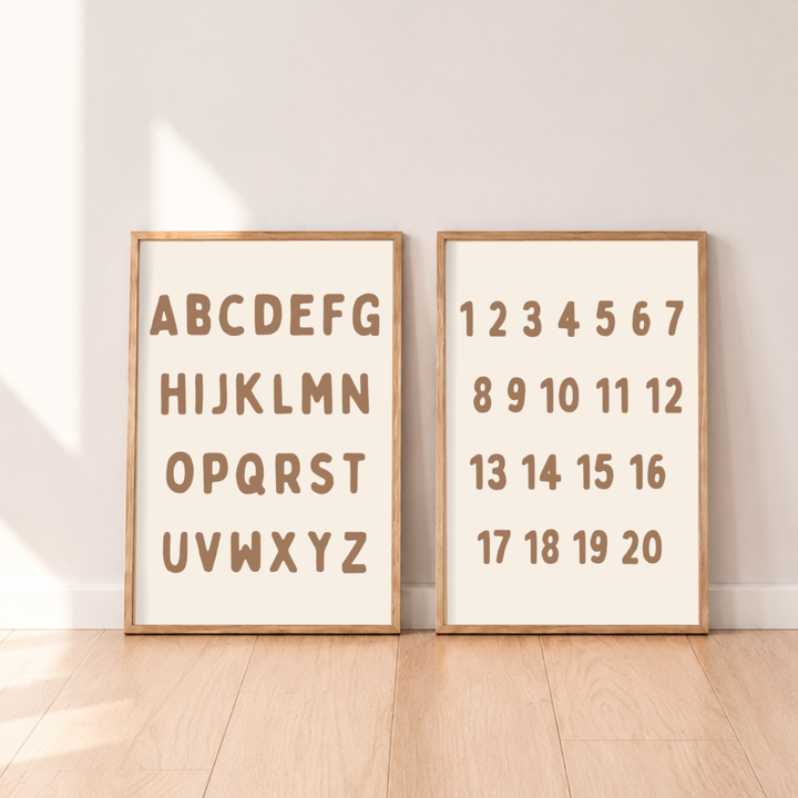 Alphabet and Numbers Prints, ABC and Numbers Prints, Educational Print Set, Alphabet Number Wall Art, ABC Wall Art, Numbers Wall Art, Kids Learning Prints, Preschool Learning Posters, Educational Kids Decor, Playroom Wall Art, Playroom Print Set, Homeschool Decor, Classroom Wall Art, Nursery Print Set, Kids Bedroom Prints, Neutral Kids Decor, Neutral Playroom Decor, Beige Wall Art, Brown Kids Decor, Minimalist Kids Prints, Gender Neutral Kids Decor, Learning Letters and Numbers