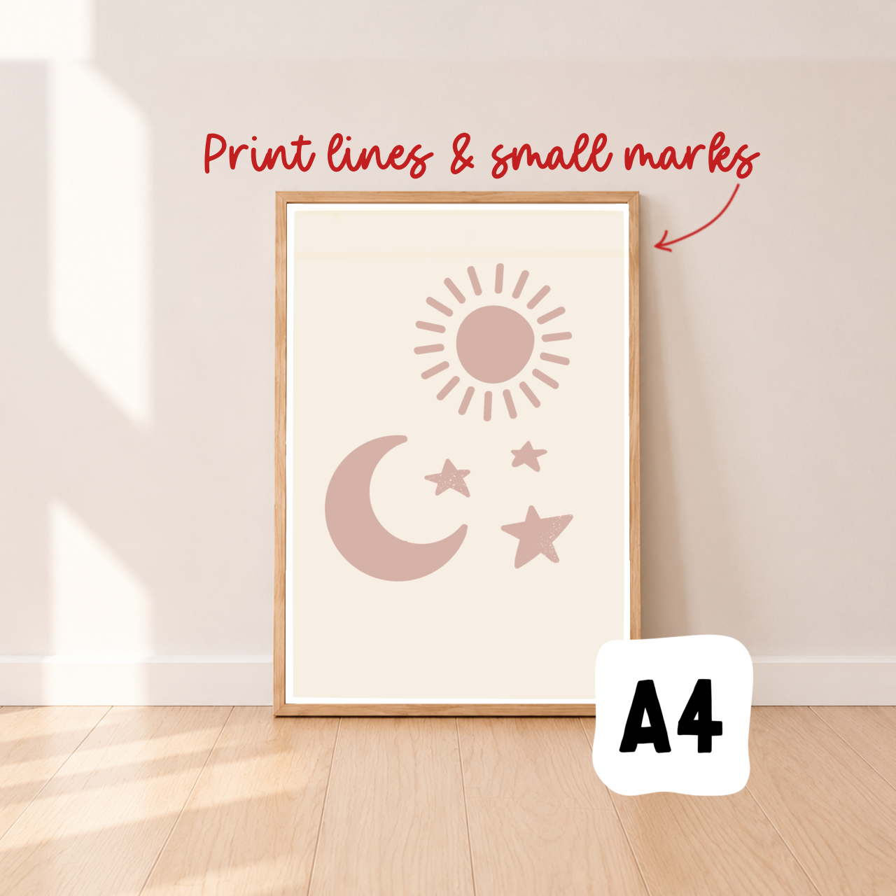 Sun moon and stars wall print ~ Mauve ~ parchment paper ~ Sale