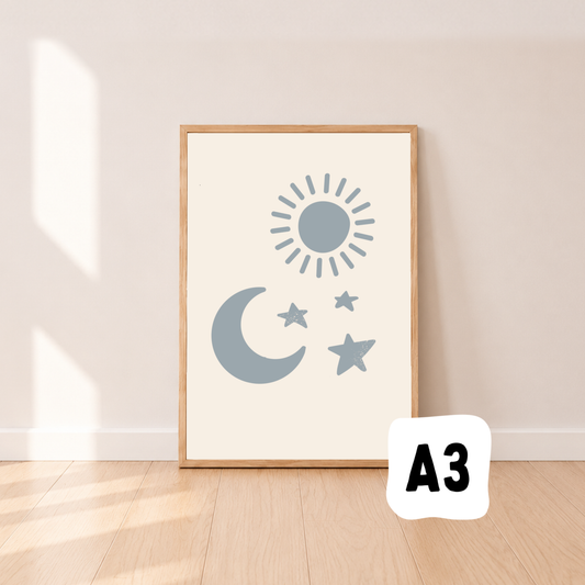 Nursery sun, moon and stars decor. Sun, moon and stars wall print. Simple sun and moon art. Toddler wall decor. Gender neutral nursery decor. Dreamy nursery decor. Toddler wall prints. Calming nursery wall print. Boys nursery wall print. Baby boy decor. Girls nursery decor. Baby girl nursery. 