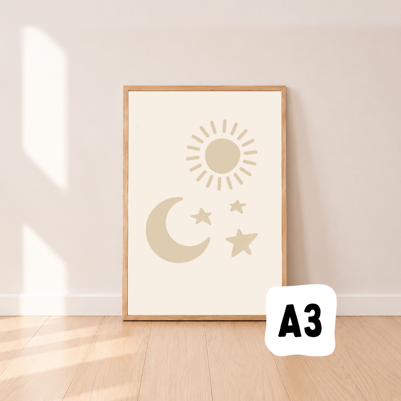 Sun, moon and stars graphics kids wall print ~ Oat ~ Sale