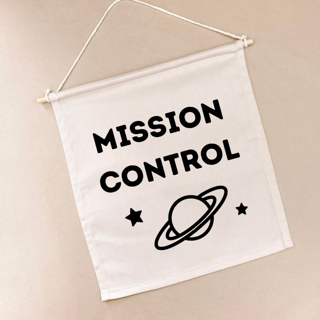Space Mission Control wall banner. Outta space bedroom decor. Astronaut nursery sign. Galaxy inspired playroom styling. Planet kids wall hanging. Kids rental friendly decor. Space themed kids bedroom. Boys bedroom decor. Playroom wall banner. Kids bedroom inspo. Kids playroom ideas.