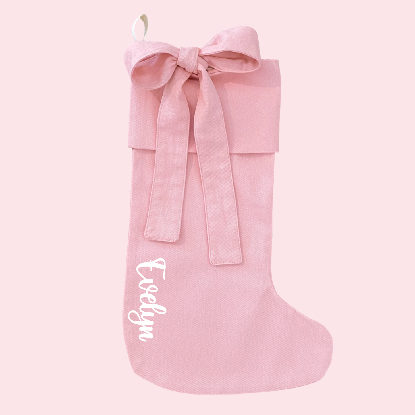 Christmas stocking with tie on bow ~ Blush pink ~ Sale ~ (Names)