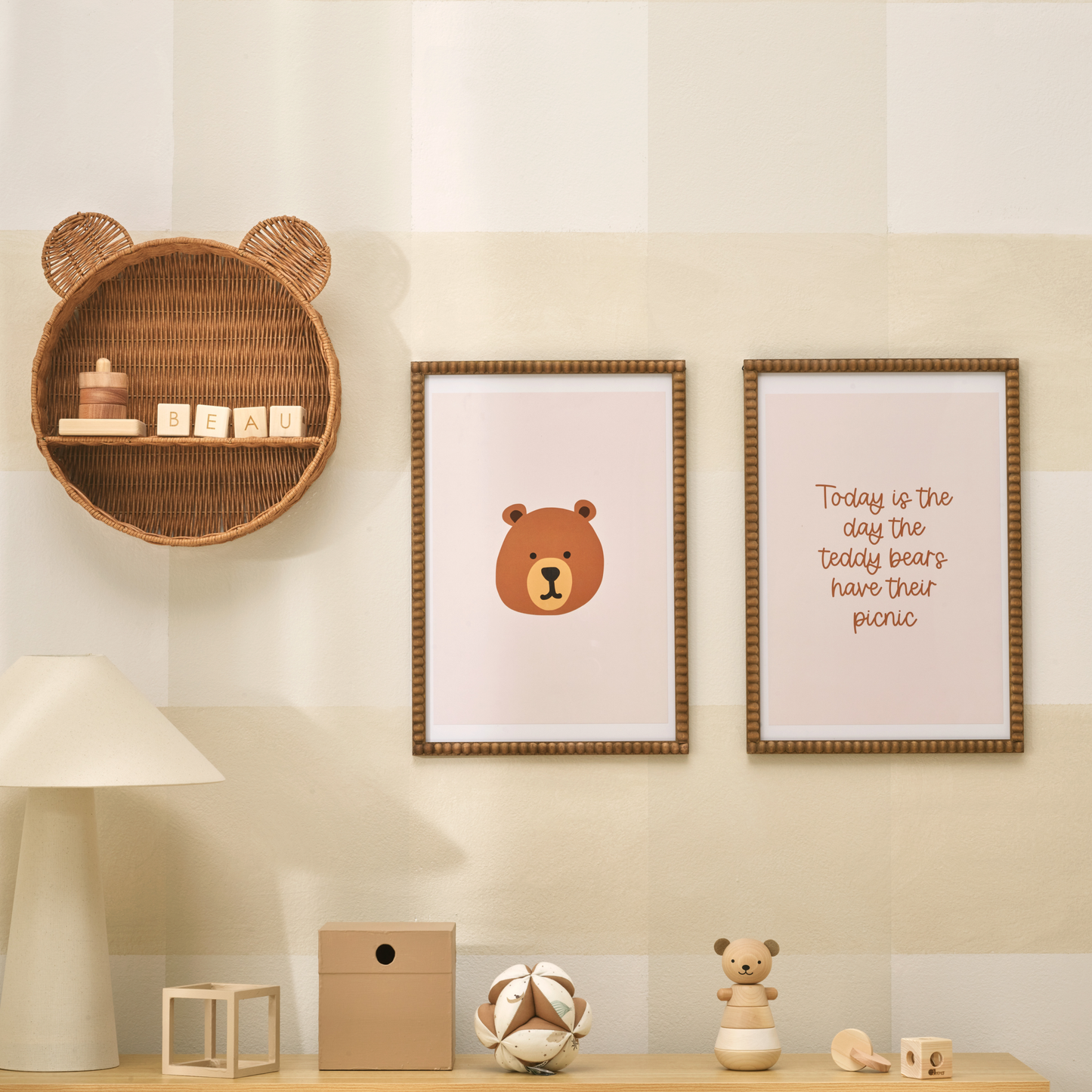Neutral beige Teddy bear nursery styling. Gender neutral Teddy bear picnic bedroom decor. Beige Teddy bear bedroom wall print. Boys teddy bear nursery inspo. Brown Teddy bear boys bedroom inspo. Teddy bear boys nursery ideas. Teddy bear boys bedroom print. Boys wall prints. Teddy bear picnic boys nursery decor. Simple Teddy bear wall print. Teddy wall print. Teddy nursery wall decor. Gender neutral nursery decor. 
