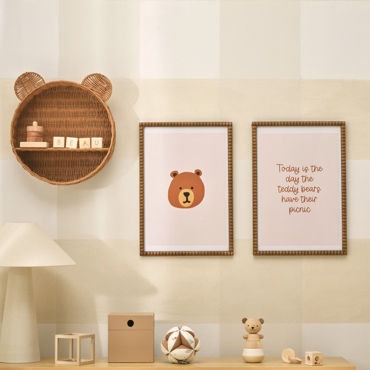 Neutral beige Teddy bear nursery styling. Gender neutral Teddy bear picnic bedroom decor. Beige Teddy bear bedroom wall print. Boys teddy bear nursery inspo. Brown Teddy bear boys bedroom inspo. Teddy bear boys nursery ideas. Teddy bear boys bedroom print. Boys wall prints. Teddy bear picnic boys nursery decor. Simple Teddy bear wall print. Teddy wall print. Teddy nursery wall decor. Gender neutral nursery decor. 