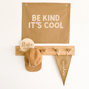 Brown neutral be kind its cool wall banner. Be kind its cool wall flag. Be kind its cool bedroom banner. Boys playroom banner. Boys playroom wall flag. Boys bedroom styling. Boys bedroom wall decor. Boys wbedroom inspo. Boys bedroom decor ideas. 7 year old bedroom ideas. 10 year old bedroom ideas. 12 year old bedroom ideas. Neutral tan bedroom decor. Gender neutral kids room.
