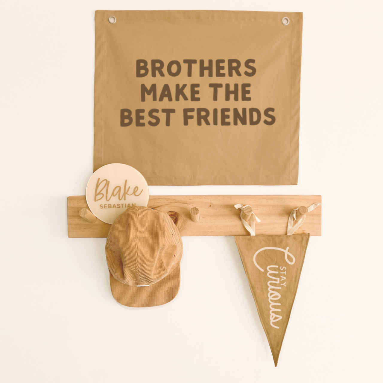 Brothers make the best friends boys wall banner / wall hanging ~ Camel